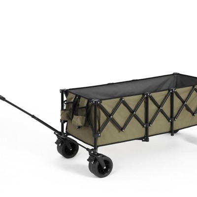 VisioGear Foldable Extended Wagon with 220lbs Weight Capacity, 300L Folding Utility Garden Cart with Drink Holders, Army Green, 53.54"*21.26"*23.62"