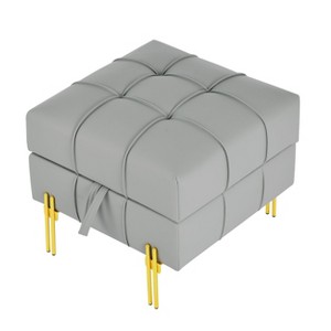 NicBex Modern 22" Square Ottoman Leather Small Footstools with Gold Metal Legs for Bedroom and Living Room - 1 of 4
