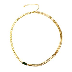 Slate by Rebl Oval Link Chain Necklace  18K Gold Plated Stainless Steel with Green CZ Charm - 1 of 1