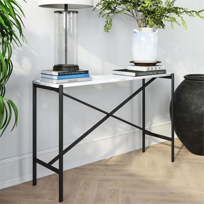 Medium Blackened Bronze and Faux Marble Console Table