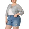 Agnes Orinda Women's Plus Size Shrug 3/4 Sleeves Lace Tie Neck Crop Bolero Cardigan - 2 of 4