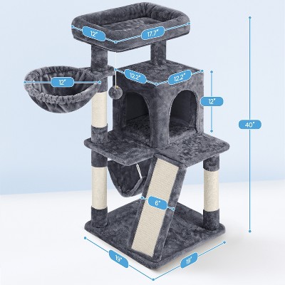 Dark Gray Plush and Sisal Freestanding Cat Tower with Condo