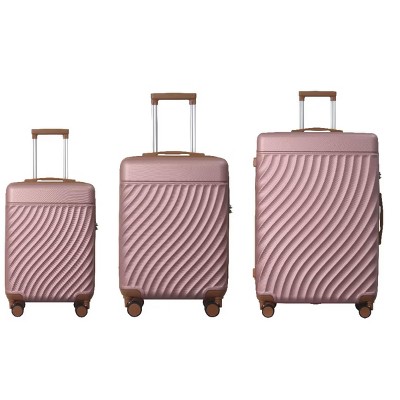 FURNIinspire Bag And Luggage Sets 3 Piece Rolling Luggage Travel Suitcase Set, Lightweight Durable Suitcases with Wheels, Pink, 21.06"*11.81"*30.31"