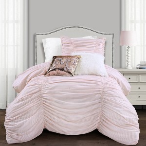 Lush Decor Twin 2pc Ruching Ticking Stripe Comforter & Sham Set Blush