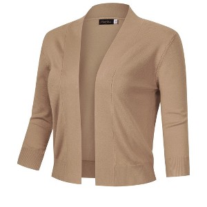 Women's 3/4 Sleeve Open Front Cropped Cardigan Sweater Lightweight Knit Short Bolero Shrugs - 1 of 4
