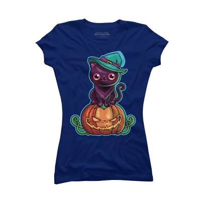 Junior's Design By Humans Ferociously Cute Halloween Vampire Witch Kitty Cat By LittleBunnySunshine T-Shirt