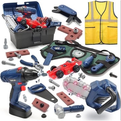 Skirfy 47 Pcs Kids Pretend Tool Sets, ABS Play Tool Box with Electric Power Toy Drill and Chainsaw for Kids