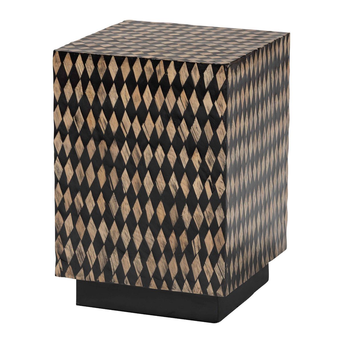 bali & pari Paulo Decorative Square End Table with Bamboo Diamond Pattern Black/Brown