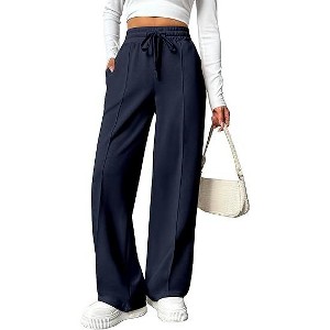 Pinspark Wide Leg Sweatpants Women High Waisted Baggy Sweat Pants Elastic Elevated Seams Loose Active Pants with Pockets - 1 of 4