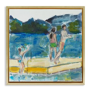 Stupell Industries Kids on Swimming Dock Abstract Floating Frame Canvas Art - 1 of 4