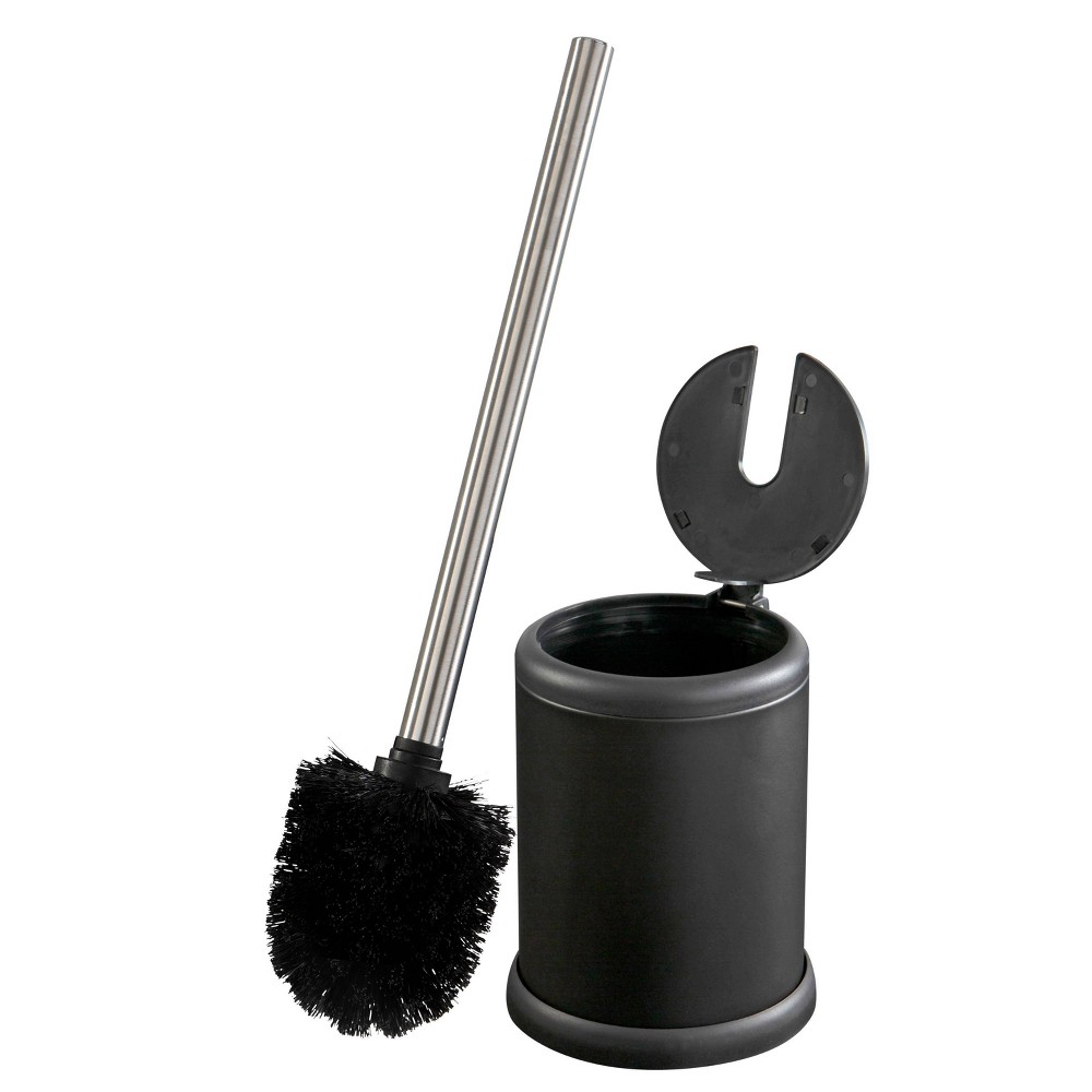 Toilet Brush with Closing Lid Black - Bath Bliss: Iron & Polypropylene, 15.4" Height, Bathroom Accessory