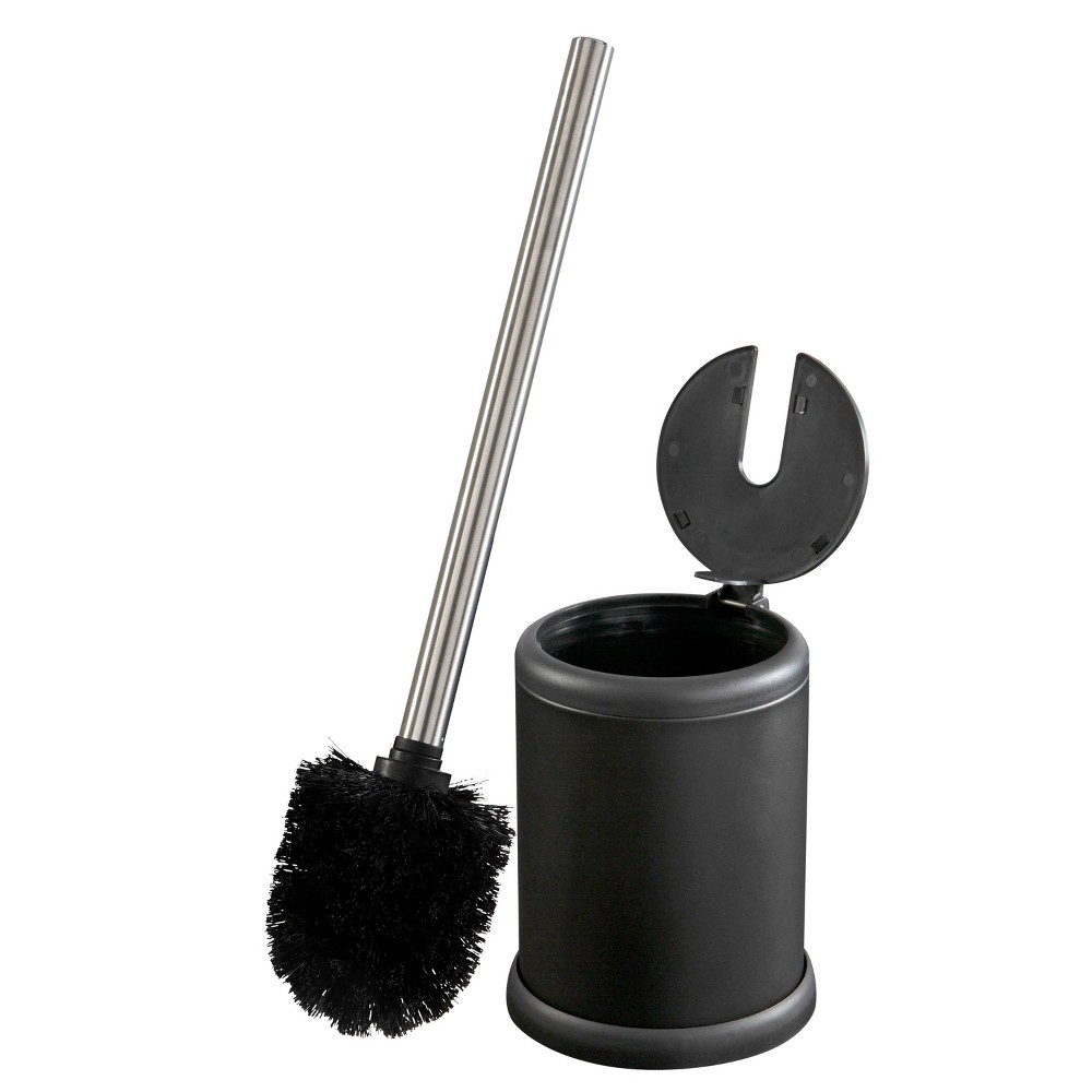 Photos - Garden & Outdoor Decoration Toilet Brush with Closing Lid Black - Bath Bliss: Iron & Polypropylene, 15.4" Height, Bathroom Accessory