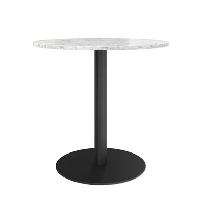 32" Round Bistro Dining Table White Faux Marble/Matte Black Metal - Nathan James: Kitchen, Pedestal Base