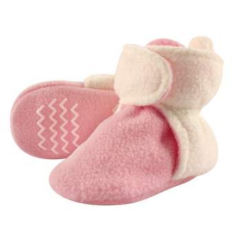 Hudson Baby Infant and Toddler Girl Cozy Fleece Booties, Light Pink Cream