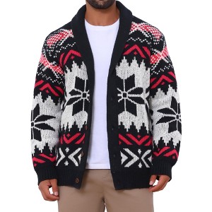 INSPIRE CHIC Men's Shawl Collar Long Sleeved Button Pattern Knitwear Cardigan Sweater - 1 of 4