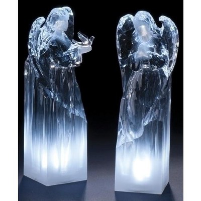 Roman Set of 2 Icy Crystal LED Lighted Ice Sculpture Christmas Angel Figurines 8"