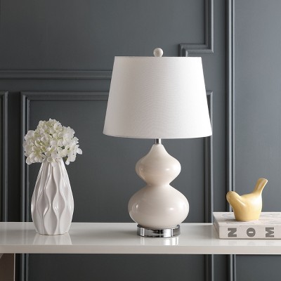 Elegant Pearl White Glass Table Lamp Set with Cotton Shade