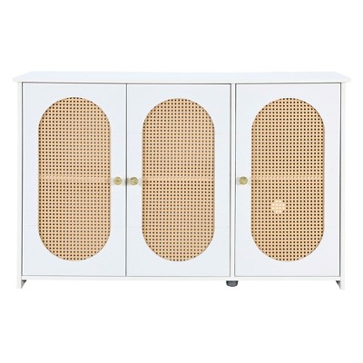 Vynxaria Retro 3-Door Decorative Storage Cabinets - Vintage-Inspired Vanity Tables in Antique Black/White/Brown/Natural Wood