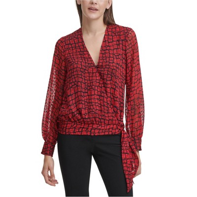 Calvin Klein Womens Tie Waist Pullover Blouse