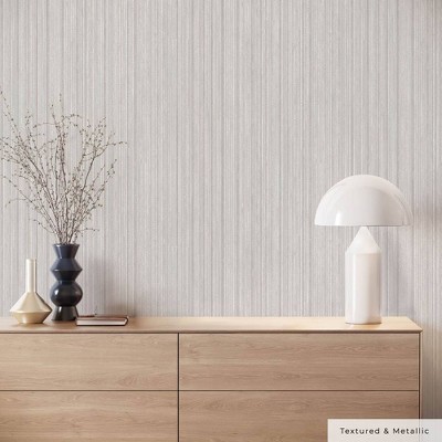 Gray and Silver Textured Grasscloth Peel and Stick Wallpaper