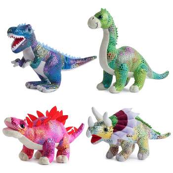 BUILD ME Stuffed Animal Set of 4 - 12" Soft Dinosaur Plush Toys for Boys and Girls