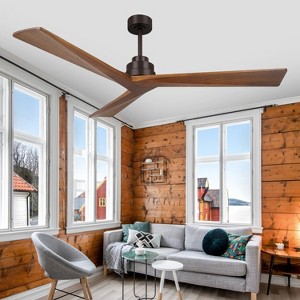 Wanze of Ocean 52 in. Black Remote&Wall Control Modern Noiseless Solid Wood Light Color Blade Downrod Mount Ceiling Fan with 2 Downrods - 1 of 4