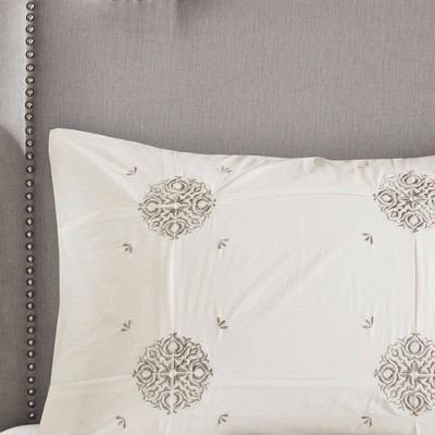 Gray Cotton Reversible King Embroidered Comforter Set