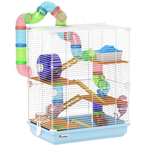 Pawhut 5 tier Hamster Cage Rodent Gerbil Habitat Metal Wire With Water Bottle Food Dishes Interior Ladder Tube Light Blue Target