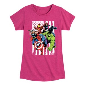 Girls' - Marvel - Avengers American Flag Fitted Short Sleeve Graphic T-Shirt - 1 of 4