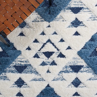 Ivory and Blue Diamond Shag 4' x 6' Area Rug