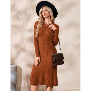 Womens Long Sleeve Casual Dress Fall Ribbed Knit Sweater Crewneck Midi Wedding Guest Dresses - 1 of 4