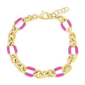Bella Silver Sterling Silver, Rose Violet Enamel Bracelet - Gold Plated - Pink - 7+1 Inch - 1 of 2