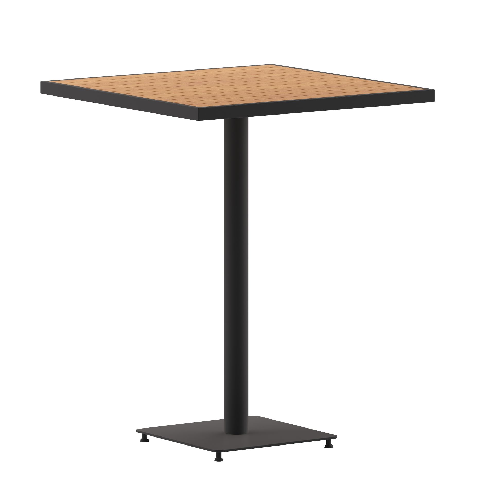 Emma and Oliver 32" Square Outdoor Bar Height Table with Faux Teak Poly Slats