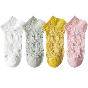 Anna-Kaci 4 Pairs Women's Low-Cut Floral Embroidered Socks Soft Combed Cotton Breathable Fit for Sneakers Flats and Everyday Casual Wear - 1 of 4
