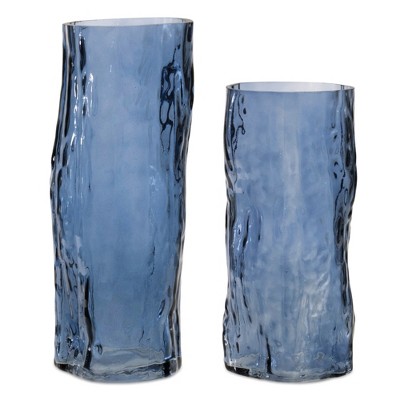 Melrose Blue Wavy Glass Vase (Set of 2)