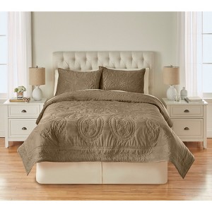 BrylaneHome Embroidered Velvet Quilt Set - 1 of 1