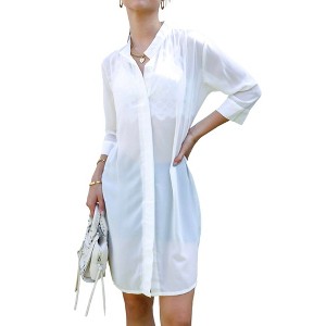 Anna-Kaci Women's Junior Black Sheer Chiffon Long Tunic Blouse Dress Shirt - 1 of 4