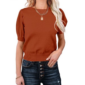 Women's Short Sleeve Sweater Tops 2025 Spring Summer Trendy Crew Neck Casual T Shirts Blouses,Dark Orange - XL - 1 of 4