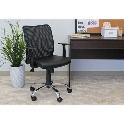Swivel Mesh Back Task Chair with Vinyl Seat and Chrome Base - Black