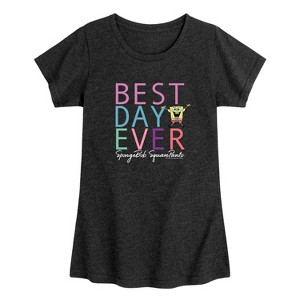 Girls' - SpongeBob SquarePants - Best Day Ever Fitted Short Sleeve Graphic T-Shirt - 1 of 4