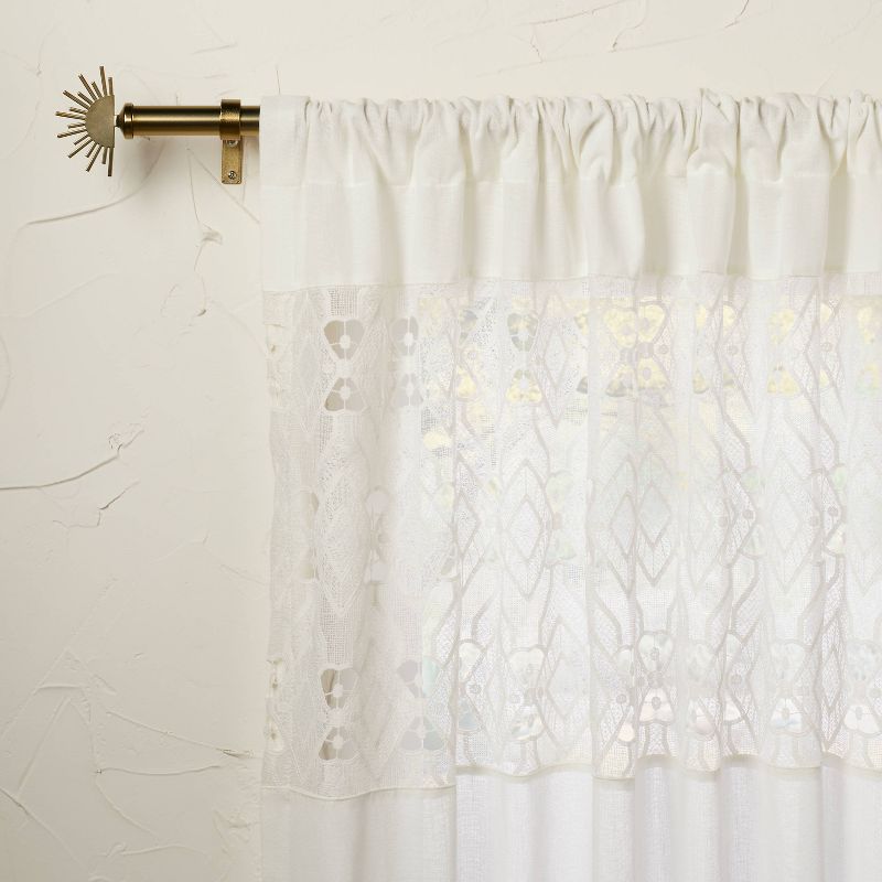 1pc Sheer Banded Geo Macrame Window Curtain Panel White - Opalhouse™ designed with Jungalow™ , 1 of 8