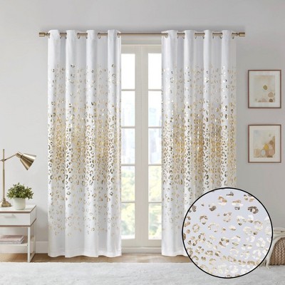Kumasinova 63" Metallic Animal Print Blackout Curtains Panel,Thermal Window Curtains with Grommet Top,Living Room Curtains for Bedroom,White+Gold