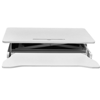 Vynxaria 32 Inch White Desk Riser Adjustable Height Sit-Stand Converter Fits Dual Laptop Wide Keyboard Tray