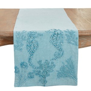 Saro Lifestyle Seashore Stonewashed Detail Table Runner, Blue, 16"x72" - 1 of 3
