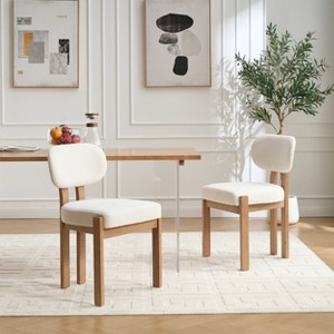 HDZNVF Set of 2 Wooden Dining Chairs, Modern Fabric Upholstered Dining Room Chair Kitchen Chairs, Beige - 1 of 4