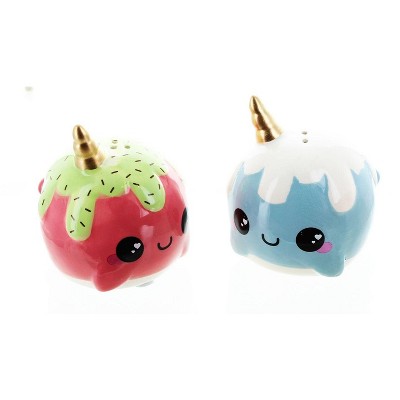 Se7en20 Glitter Galaxy Pink & Blue Ice Cream Cone Narwhal Salt & Pepper Shaker Set