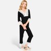 Anna-Kaci Lounge Women's Lace Trim Pajama Set with 3/4 Sleeve Top and Elastic Waist Pants - 3 of 4