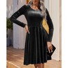 Coolmee Women's Velvet Midi Dresses Casual Crew Neck Long Sleeve Dresses Solid Color Waisted Pleated Flowy Evening Party Gown 2XL Black - 2 of 4