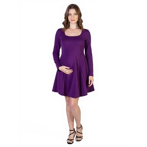Maternity Long Sleeve Knee Length Skater Dress - 24seven Comfort Apparel™ - 1 of 4