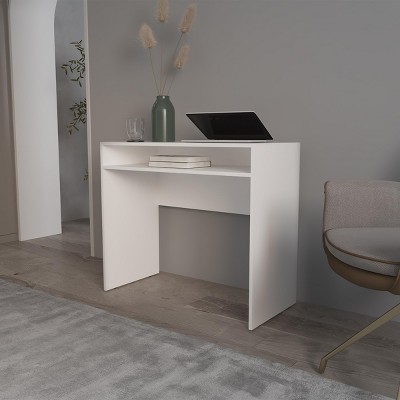 INFURNIC Desks Modern Writing Desk with Spacious Surface and Storage Easy to Assemble for Organized Workspace, White, 16.5"*35.1"*30.6"